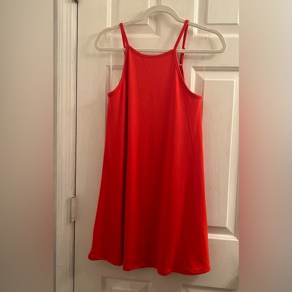 Size small red high neckline solid sleeveless straps layering dress - Picture 1 of 5